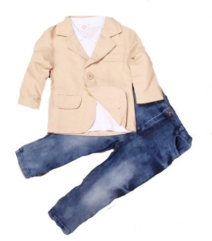 The Tucker Set is for the cool little dudes that love to make a statement. This adorable trendy little boy's outfit comes with collared shirt, jacket and jeans. 