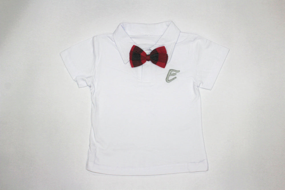 4 Piece Set Includes: Navy Cardigan, Red Bow Tie, Jeans, Short Sleeve Collared Shirt