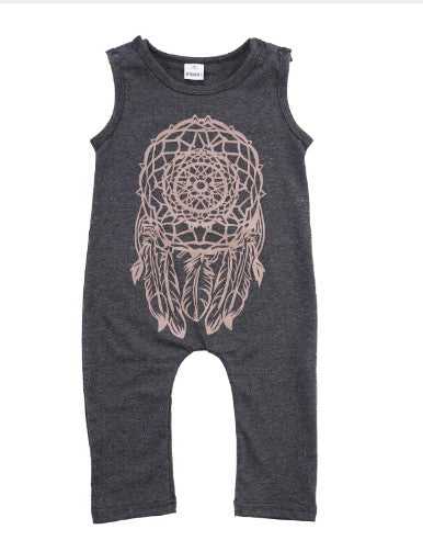 This sleeveless romper with a dream catcher design on the front is for the Boho Chic Lil Diva's!