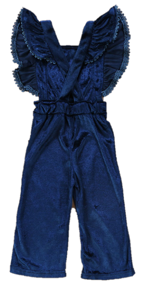 This Gorgeous crushed velvet blue romper is a Fall must have! The sleeves are fluttered which gives it a dramatic look and the back criss crosses. This can be worn without anything underneath or with a flowy top!