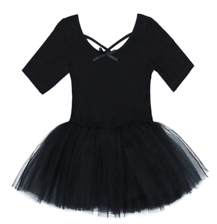 Class Dance Clothes Kids Girls Mesh Short Bubble Sleeves Sparkly Rhinestones Ballet Dance Gymnastics Leotard Tutu Dress 