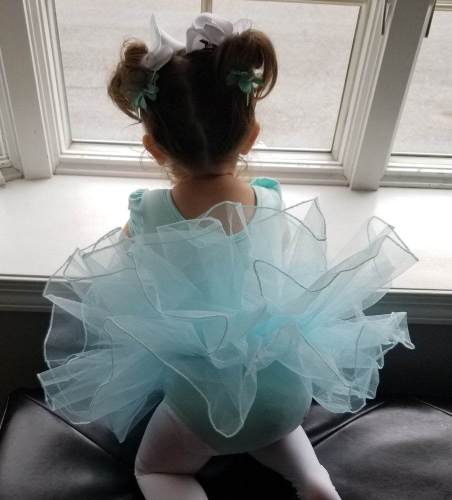 Class Dance Clothes Kids Girls Mesh Short Bubble Sleeves Sparkly Rhinestones Ballet Dance Gymnastics Leotard Tutu Dress 