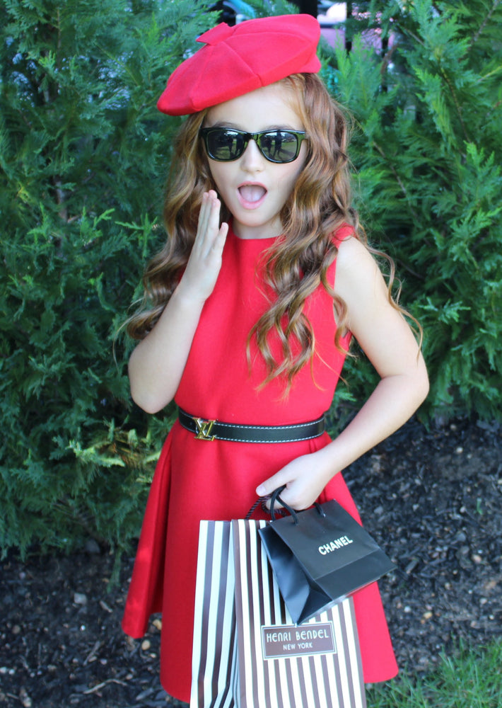 The Madeline 3 Piece set is a holiday must have! It is gorgeous. This 3 piece set comes with the sleeveless dress, collared jacket and cap. The vibrant red color will have your little diva stand out at any party she attends. Pair this with our knee high socks to complete the look. This suit is absolutely darling.