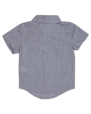 The Littlest Prince steel blue dress shirt can be worn casual with jeans or you can dress it up with one of our matching ties and bowties. This set is perfect for stylish brothers as well as for matching daddy!