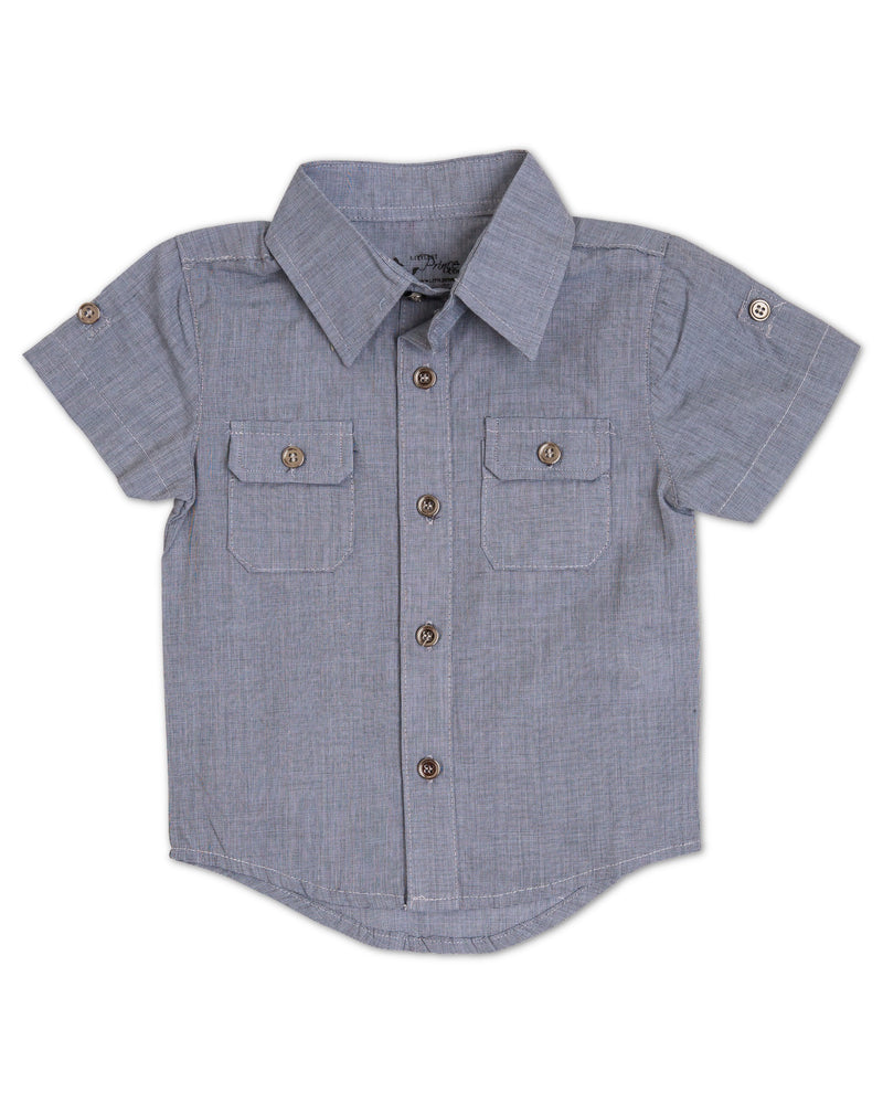 The Littlest Prince steel blue dress shirt can be worn casual with jeans or you can dress it up with one of our matching ties and bowties. This set is perfect for stylish brothers as well as for matching daddy!
