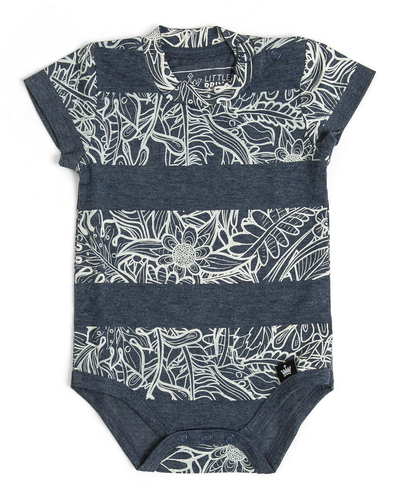 The Littlest Prince Navy & Cream Tropical Tee is perfect for island vacations or Spring/Summer days. The tropical print along with the bold blue colors will definitely have your little man standing out. This set is perfect for stylish brothers as well as for matching daddy